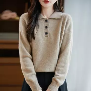 Women s cashmere sweater Qinghe cashmere 30% cashmere 70% wool autumn and winter pullover warm and fashionable L