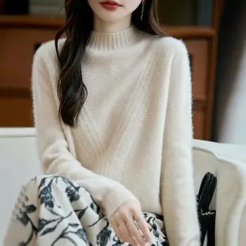 Women s cashmere sweater Qinghe cashmere 30% cashmere 70% wool autumn and winter pullover warm and fashionable L