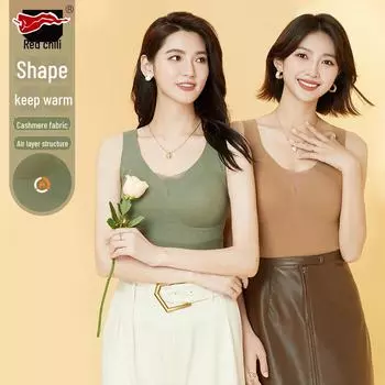 Women s Cashmere Warm Vest - Red Pepper, Autumn/Winter, Large Size, Removable Chest Pads, Thermoregulating. M/L чёрный