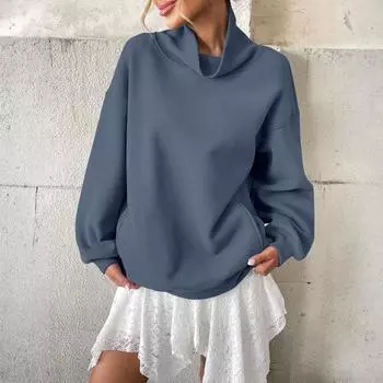 Women s Casual And Fashionable High Tie Pocket Long Sleeved Half Zip Hoodie L