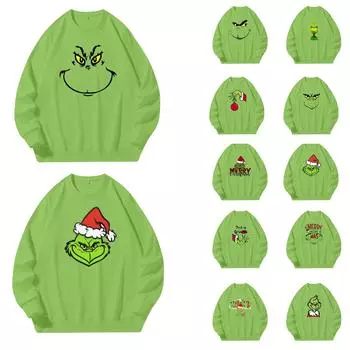 Women s Casual And Fashionable Round Neck Pullover Printed Loose Sleeved O-neck Sweater XXXL зелёный