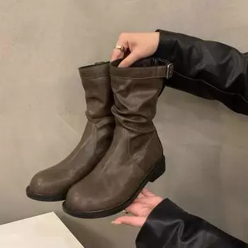 Women s Casual Chunky Block Heel Ankle Boots Non-Slip Faux Leather Round Toe Combat Booties for Women Comfort Fall Winter Low Heels Short Boots Shoes 35