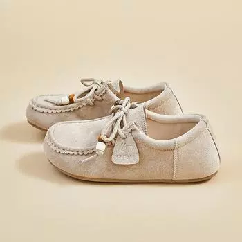 Women s Casual Chunky Platform Sneakers Faux Suede Lace-Up Non-Slip Walking Shoes for Women Comfortable Retro Work Loafers Flats Shoes Dress Shoes 35