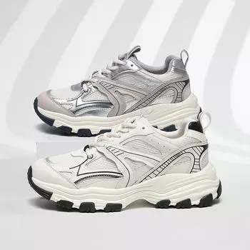 Women s Casual Chunky Sneakers Genuine Leather Versatile Breathable Mesh Comfortable Ladies Fashion Platform Casual Shoes 35-40 35 серый