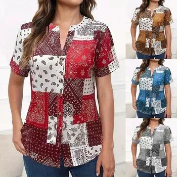 Женская повседневная футболка с короткими рукавами в этническом стиле с принтом, модная удобная свободная футболка больших размеров S серый