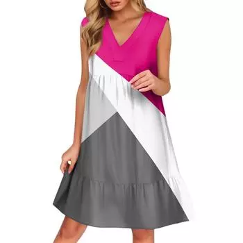 Women s Casual Fashion Breathable V-neck Vest Striped Holiday Dress With Pockets XL