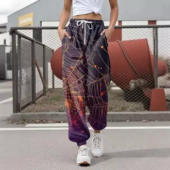 Women s Casual Fashion Halloween Printed Leisure Pants Sweatpants Trousers Drawstring Elastic Waist Drawstring Drawstring Pants L темно-фиолетового