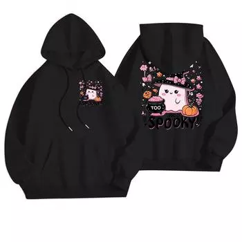 Women s Casual Fashion Halloween Printed Leisure Hooded Sweatshirt With Pockets L чёрный