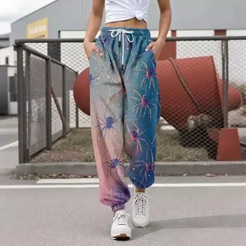 Women s Casual Fashion Halloween Printed Leisure Pants Sweatpants Trousers Drawstring Elastic Waist Drawstring Drawstring Pants L синий