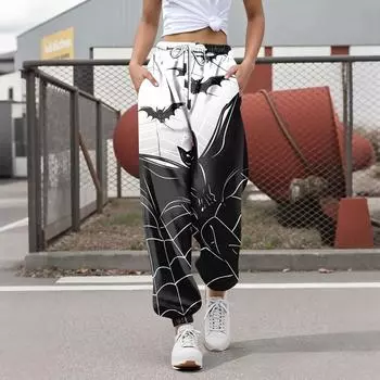 Women s Casual Fashion Halloween Printed Leisure Pants Sweatpants Trousers Drawstring Elastic Waist Drawstring Drawstring Pants L чёрный