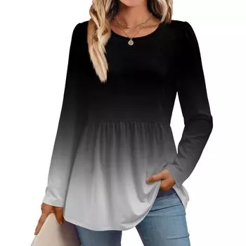Women s Casual Fashion Long Sleeve Shirt Gradient Tunic Top L
