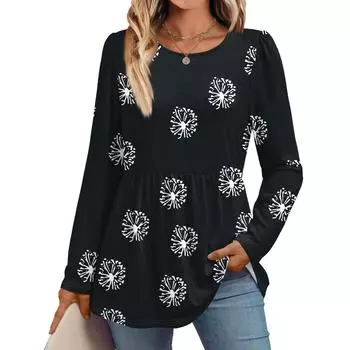 Women s Casual Fashion Long Sleeve Shirt Floral Printed Tunic Top L