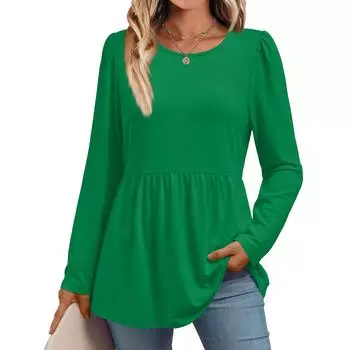 Women s Casual Fashion Long Sleeve Shirt Solid Color Tunic Top L
