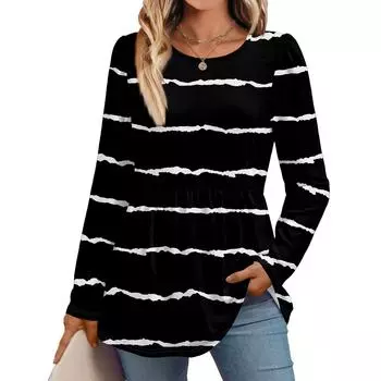 Women s Casual Fashion Long Sleeve Shirt Striped Tunic Top L