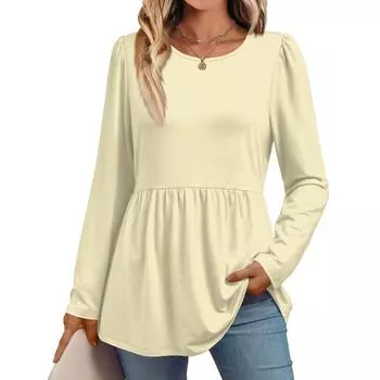 Women s Casual Fashion Long Sleeve Shirt Solid Color Tunic Top L