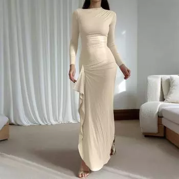 Women s Casual Fashion Long Sleeve Solid Color Slim Waist Dress L