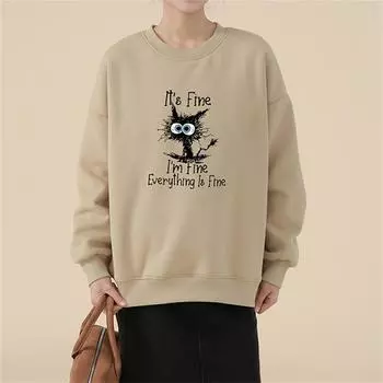 Women s Casual Fashion Long Sleeved Top Solid Colour O Neck Sweatshirt Tops For Women L хаки