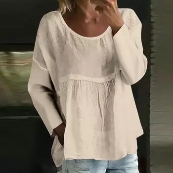 Women s Casual Fashion Loose Round Neck Floral Print Long Sleeve Top XXL хаки