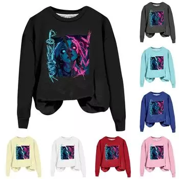 Women s Casual Fashion Print Long Sleeve Round Neck Pullover Top Blouse L бежевый