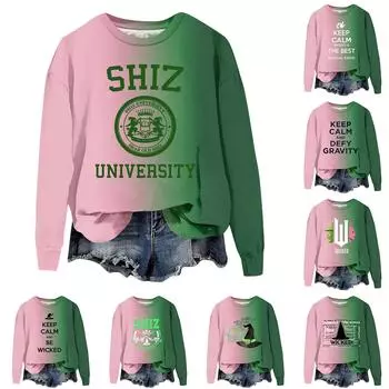 Women s Casual Fashion Print Long Sleeve O-Neck Pullover Top Blouse L армия зеленый