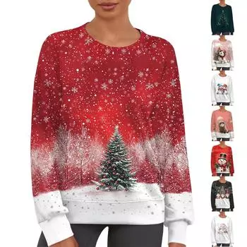 Women s Casual Fashion Print Round Neck Drop Shoulder Sleeve Long Sleeve Sweater Top L