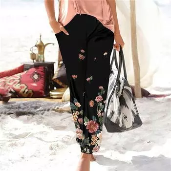 Women s Casual Fashion Print Straight Leg Pants Pants With Pockets L