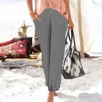 Women s Casual Fashion Print Straight Leg Pants Pants With Pockets XL чёрный