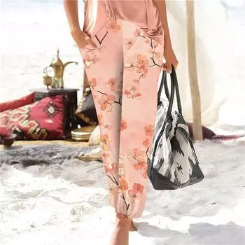 Women s Casual Fashion Print Straight Leg Pants Pants With Pockets XXL