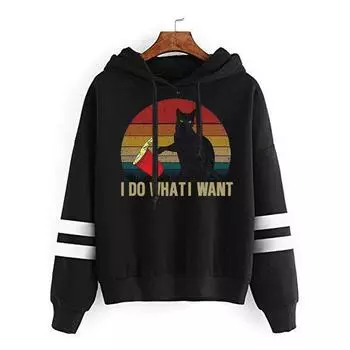 Women s Casual Fashion Printed Long Sleeve Pullover Hoodie Two lines Tops M