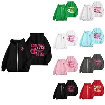 Women s Casual Fashion Printed Long Sleeve Pullover Hoodies Zipper Sweatshirts Coat L зелёный