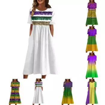 Женское повседневное модное платье с круглым вырезом и принтом XL