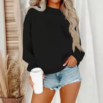 Women s Casual Fashion Round Neck Long Sleeve Sweatshirt With Pockets L