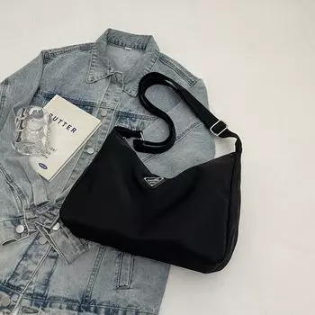 Women s Casual Fashion Simple Shoulder Nylon Bag Black without pendant