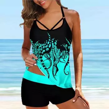 Women s Casual Fashion Vacation Swimsuit Two-piece Set Summer Beach Octopus Leg Print Beach Suit S-6XL 5XL