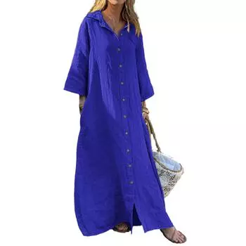 Women s casual fashionable sexy long-sleeved dress L тёмно-синий