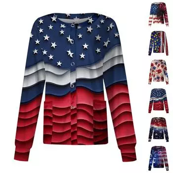 Women s Casual Long Sleeve Single Breasted Printed Dry-nurse Top L красный