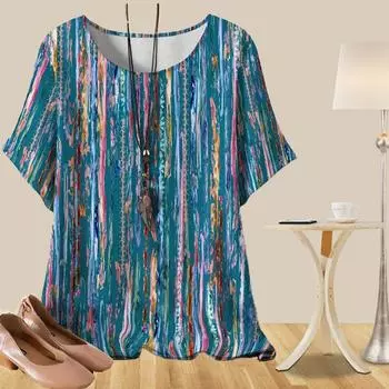 Женская повседневная свободная весенняя рубашка, женские топы с коротким рукавом в сетку и принтом персикового цвета XS синий