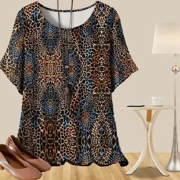 Женская повседневная свободная весенняя рубашка, женские топы с коротким рукавом и принтом в виде цветка глицинии и леопарда XS синий