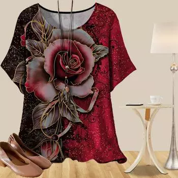 Женская повседневная свободная весенняя рубашка, женские топы с коротким рукавом и нежным принтом роз XS красный