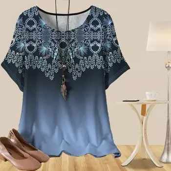 Женская повседневная свободная весенняя рубашка, женские топы с коротким рукавом и принтом фиолетового подсолнуха в стиле ретро XS синий