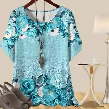 Женская повседневная свободная весенняя рубашка, женские топы с коротким рукавом и принтом кешью и маргаритки XS синий