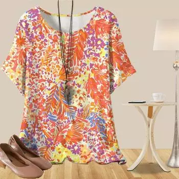 Женская повседневная свободная весенняя рубашка, женские топы с коротким рукавом и принтом в виде цветных растений XS розовый