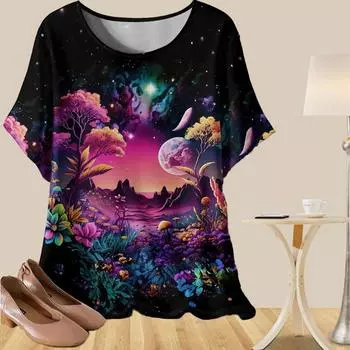 Женская повседневная свободная весенняя рубашка, женские топы с коротким рукавом и принтом «Звездное небо» XS розовый