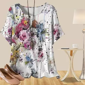 Женская повседневная свободная весенняя рубашка, женские топы с коротким рукавом и принтом «Лепестки любви» XS синий