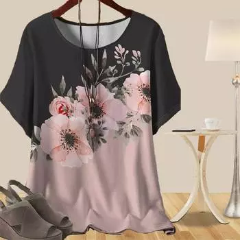 Женская повседневная свободная весенняя рубашка, женские топы с коротким рукавом и винтажным узором с принтом роз XS розовый