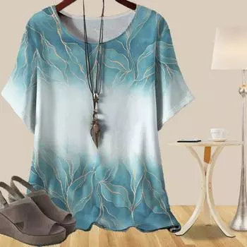 Женская повседневная свободная весенняя рубашка, женские топы с коротким рукавом и цветочным принтом XS синий