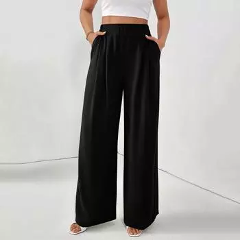 Women s Casual Loose Wide-leg Trousers With Slanted Pockets L чёрный