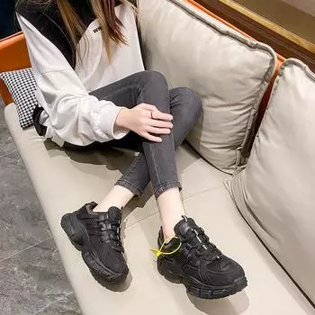 Women s Casual Mesh Sneakers Spring New Lace Up Soft Sole Platform Sports Shoes 2024 New Arrival Versatile Low-top Walking Shoes 35 серый