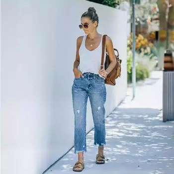 Женские повседневные брюки с высокой талией, джинсовые длинные брюки-карандаш, женские джинсы больших размеров XXL синий