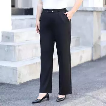 Women s Casual Pants Summer Loose and Tight Waist Drape Wide-leg Straight Pants XL чёрный